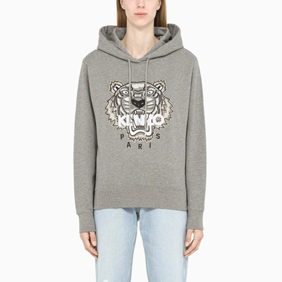 Kenzo Grey Hoodie With Contrasting Embroidery In Grey