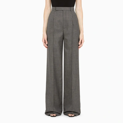 Saint Laurent Dark Grey Palazzo Trousers In Black