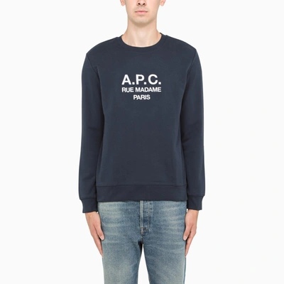 Apc Navy Blue Sweatshirt With Contrasting Logo Lettering