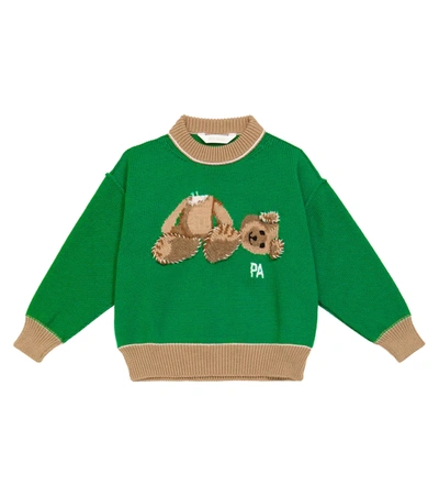 Palm Angels Green Sweater For Kids With Bear And Logo