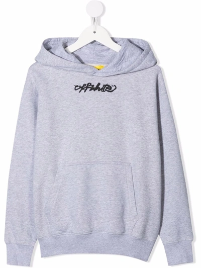 Off-white Kids' Logo棉质帽衫 In Grey