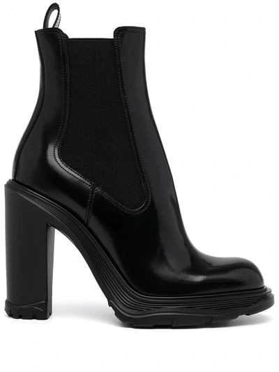 Alexander Mcqueen Leather Chelsea Block-heel Booties In Black