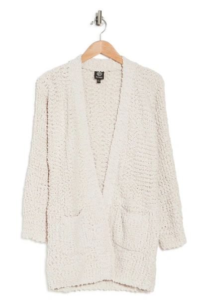 Bobeau Open Front Patch Pocket Popcorn Cardigan In Cream