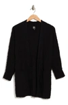 Bobeau Open Front Patch Pocket Popcorn Cardigan In Black