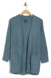 Bobeau Open Front Patch Pocket Popcorn Cardigan In Lt. Peacock