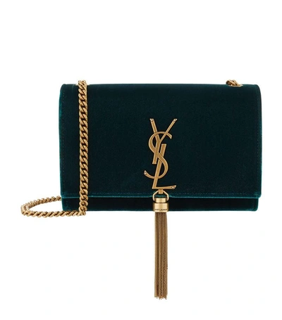Saint Laurent Small Kate Monogram Velvet Tassel Bag In Green
