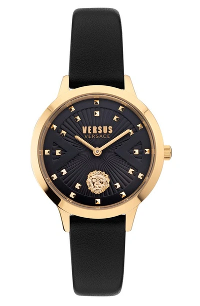 Versus Palos Verdes Leather Strap Watch, 34mm In Black