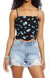 Bp. Ruched Crop Camisole In Black Sm Textile Floral