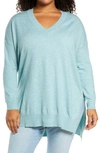 Adyson Parker Step Hem Tunic Sweater In Dusty Blue Melange