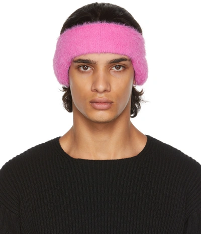 Jacquemus Hot Pink Furry Headband Buy Jacquemus Pink Le Bandeau Neve Headband in Fluffy-knit  main image 2