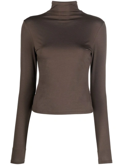 Lemaire High-neck Cotton-blend Jersey Top In Brown