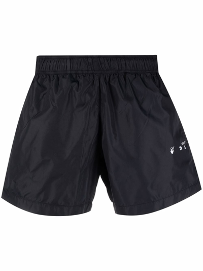 Off-white Diagonal Stripe Swimming Shorts In Black