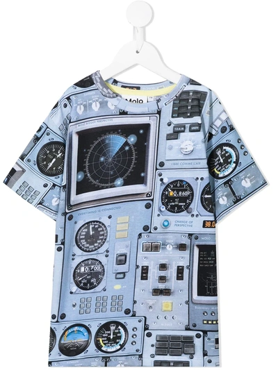 Molo Kids' Rasmus Cockpit-print Cotton T-shirt In Blue