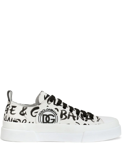 Dolce & Gabbana Logo-print Low-top Sneakers In White,black