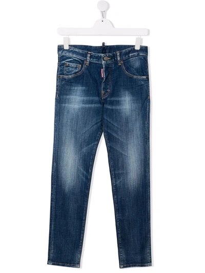 Dsquared2 Kids' Stonewashed Straight-leg Jeans In Blue Denim