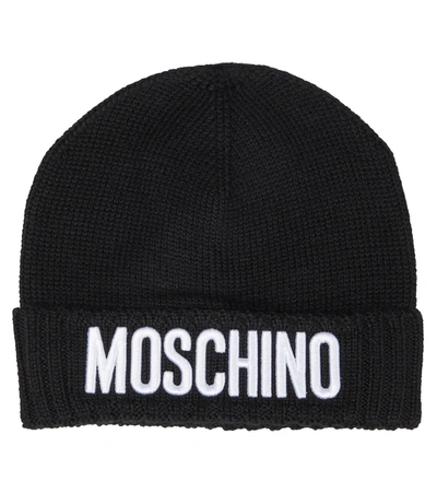 Moschino Boys Black Kids Logo-embroidered Wool-blend Beanie Hat M