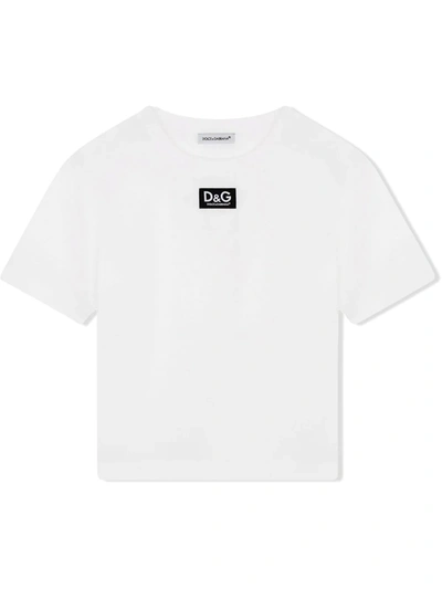 Dolce & Gabbana Kids' Girl's Contrast Logo Patch T-shirt In White