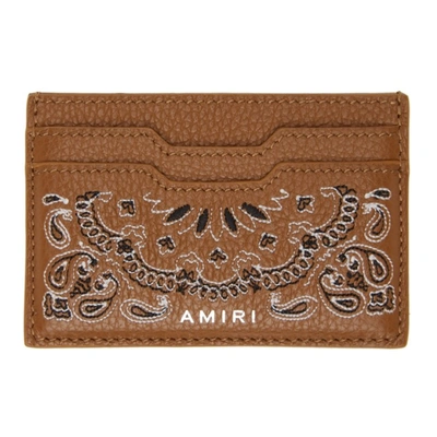 Amiri Leather Bandana Print Card Holder Brown
