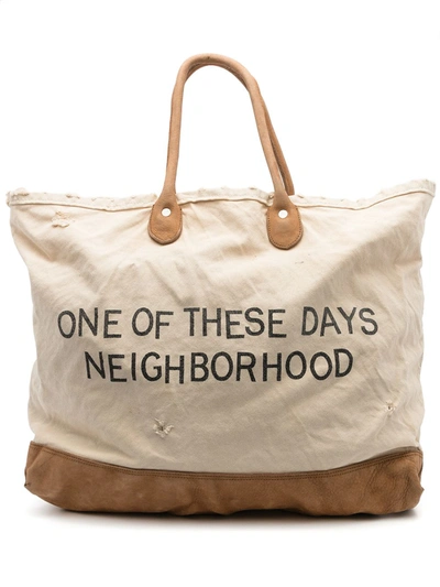 Neighborhood Graphic-print Canvas Tote In Nude