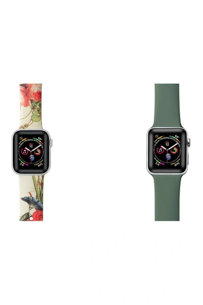 Posh Tech Assorted 2-pack Floral & Silicone Apple Watch® Watchbands In Yellow Floral & Green Silicone