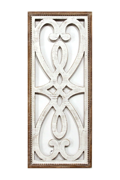 Stratton Home Decor Natural Wood/white Heart And Fleur Panel Wall Decor In White/ Natural Wood