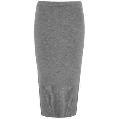 Alice And Olivia Leo Grey Mélange Wool-blend Midi Skirt In Medium Heather Grey