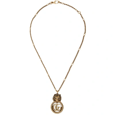 Gucci Gold Gg Lion Head Necklace In 0933 Gold