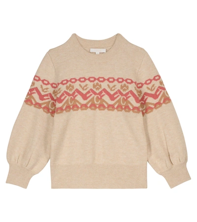 Chloé Kids' Little Girl's & Girl's 'c' Logo Jacquard Sweater In Beige