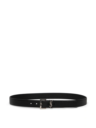 Saint Laurent Logo Loop Belt In Black