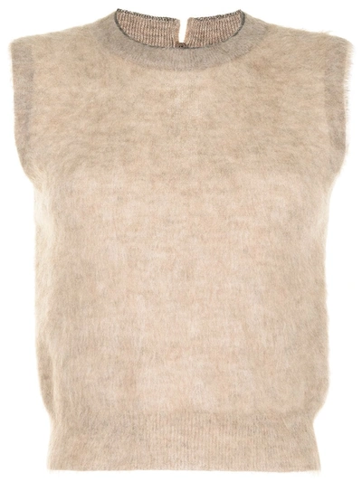 Brunello Cucinelli Knitted Ribbed-trim Vest In Brown