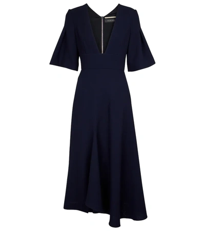 Roland Mouret Botez Bell-sleeve Wool Midi Dress In Navy