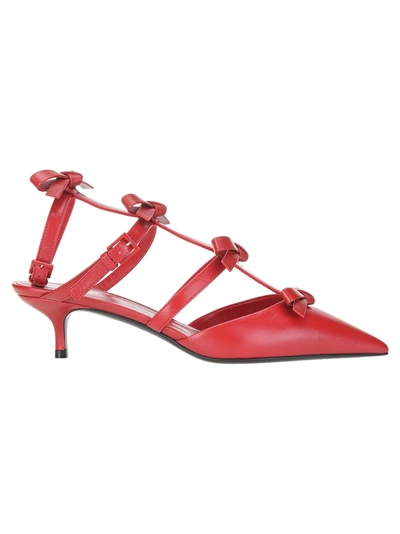 Valentino Garavani Womens Red French Bow Heeled Leather Mules 5