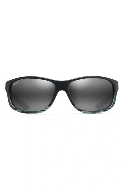 Maui Jim Kaiwi Channel 62mm Rectangular Polarized Sunglasses In Grey Black Stripe Neutral