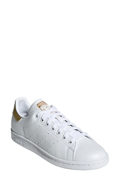 Adidas Originals Primegreen Stan Smith Trainer In White/ White/ Gold Met