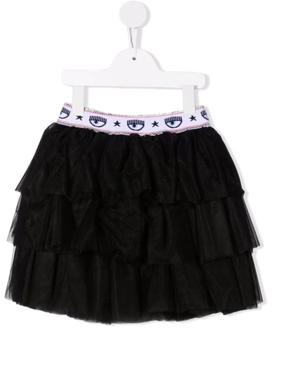 Chiara Ferragni Logomania Layered Tulle Skirt In 0050 Black