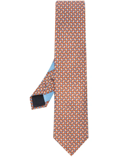 Ermenegildo Zegna Orange Leaf Pattern Silk Tie
