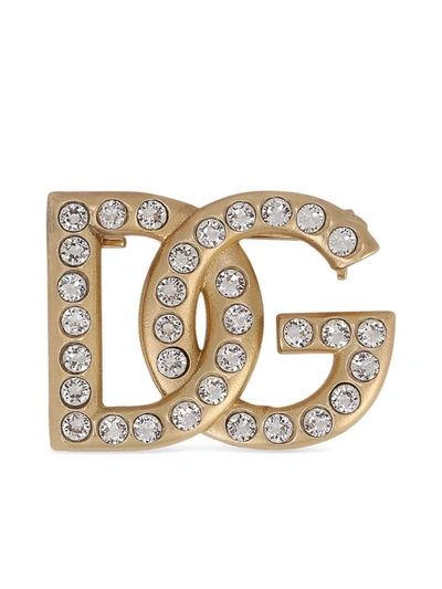 Dolce & Gabbana Crystal-embellished Logo Brooch In Gold