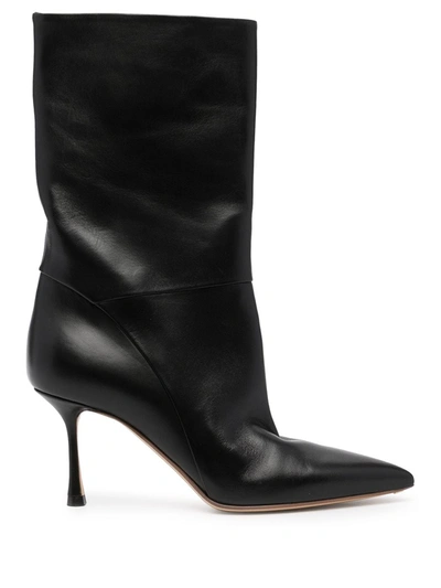 Francesco Russo Mid-heel Leather Boots In Black