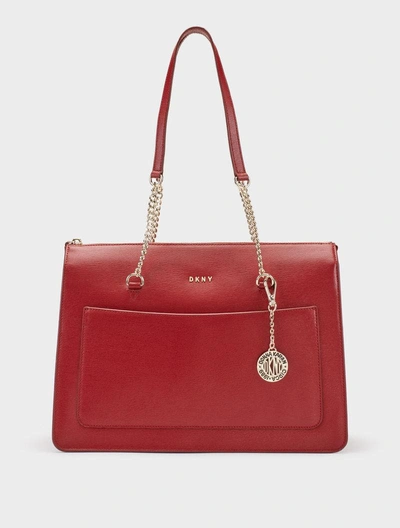 Dkny Sutton Textured Leather Top Zip Tote In Red