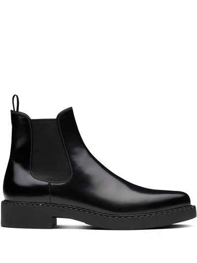 Prada Brushed Calf Leather Chelsea Boots In Black