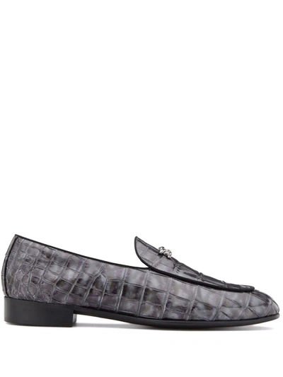 Giuseppe Zanotti Bizet Crocodile-effect Loafers In Grey
