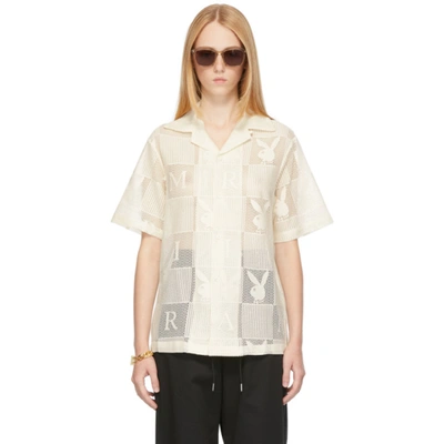 Amiri Off-white Playboy Edition Checkered Polo In Alabaster