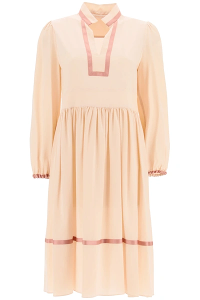 See By Chloé Satin-trimmed Silk Crepe De Chine Dress In Pink