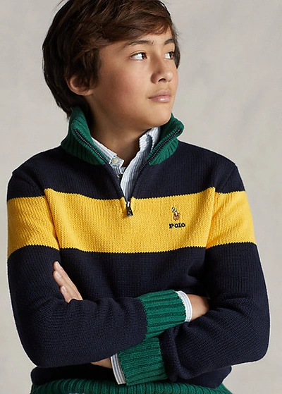 Polo Ralph Lauren Kids' Cotton Quarter-zip Sweater In Rl Navy Multi