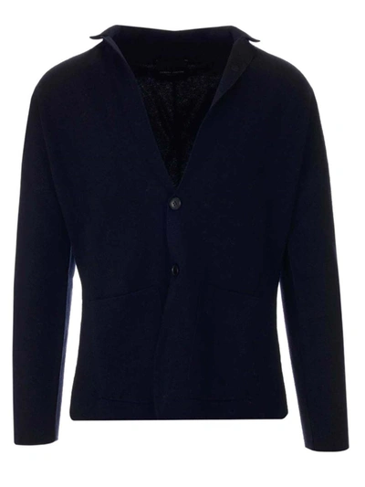 Roberto Collina Knitted Two Buttons Jacket In Blue