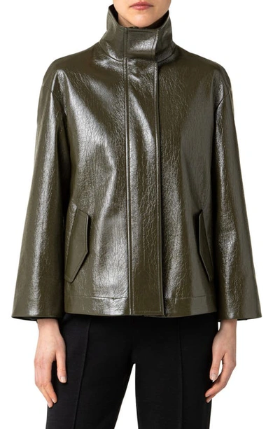 Akris Punto Crushed Lacquered Stand-collar Jacket In Laurel Black