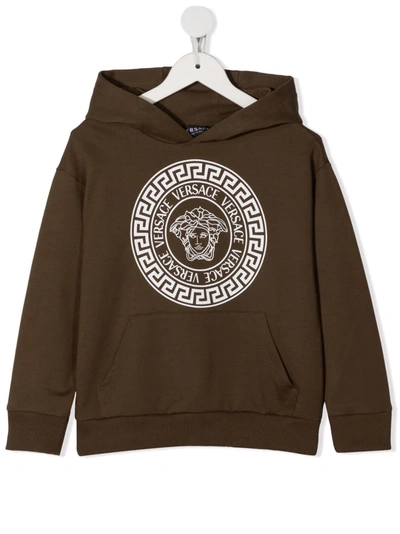 Versace Kids' Medusa Back Logo Cotton Hoodie In Green