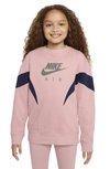 Nike Kids' Air French Terry Logo Sweatshirt In Pink Glaze,midnight Navy