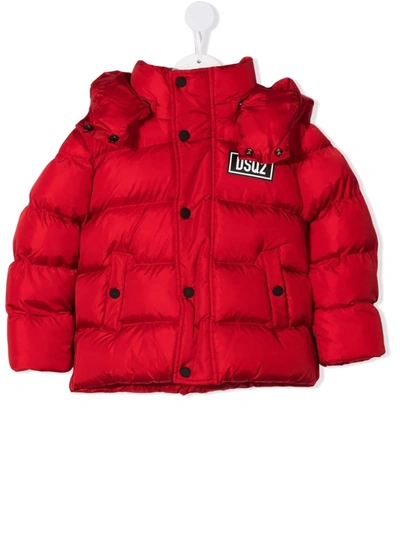 Dsquared2 Teen Padded Logo-patch Jacket In Red