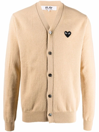 Comme Des Garçons Play Heart Patch Knitted Cardigan In Beige